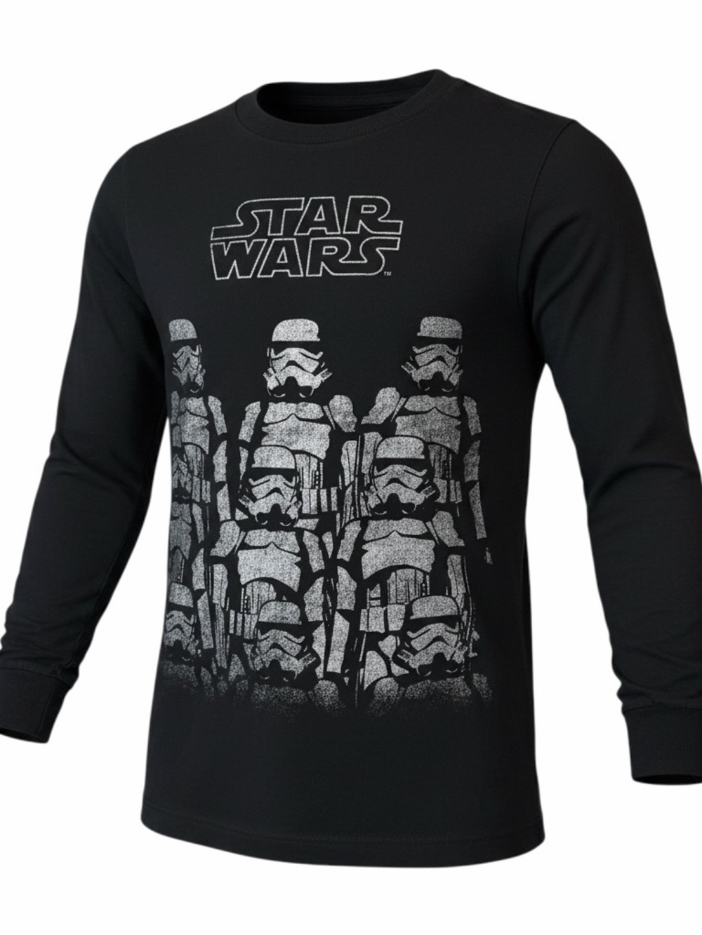 Kids Star Wars Black Long-Sleeve Tee with Silver Stormtrooper Graphic